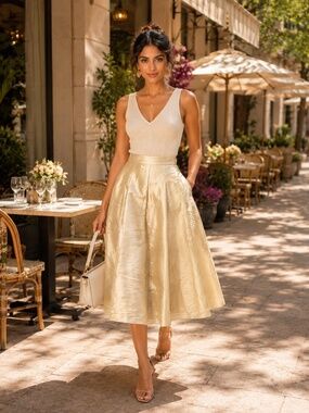KIRAN Champagne Silk Skirt by Subhai Apparel